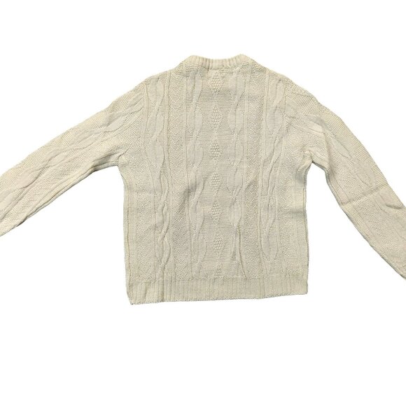 Vintage 1940s-1950s Cream Cable Knit Long Sleeve Crewneck Sweater Medium - Picture 5 of 9